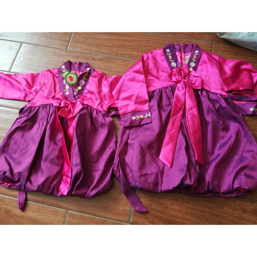 2 New Korean hanbok Chinese hot pink purple Traditional Dress Girl 4-5, 7-8